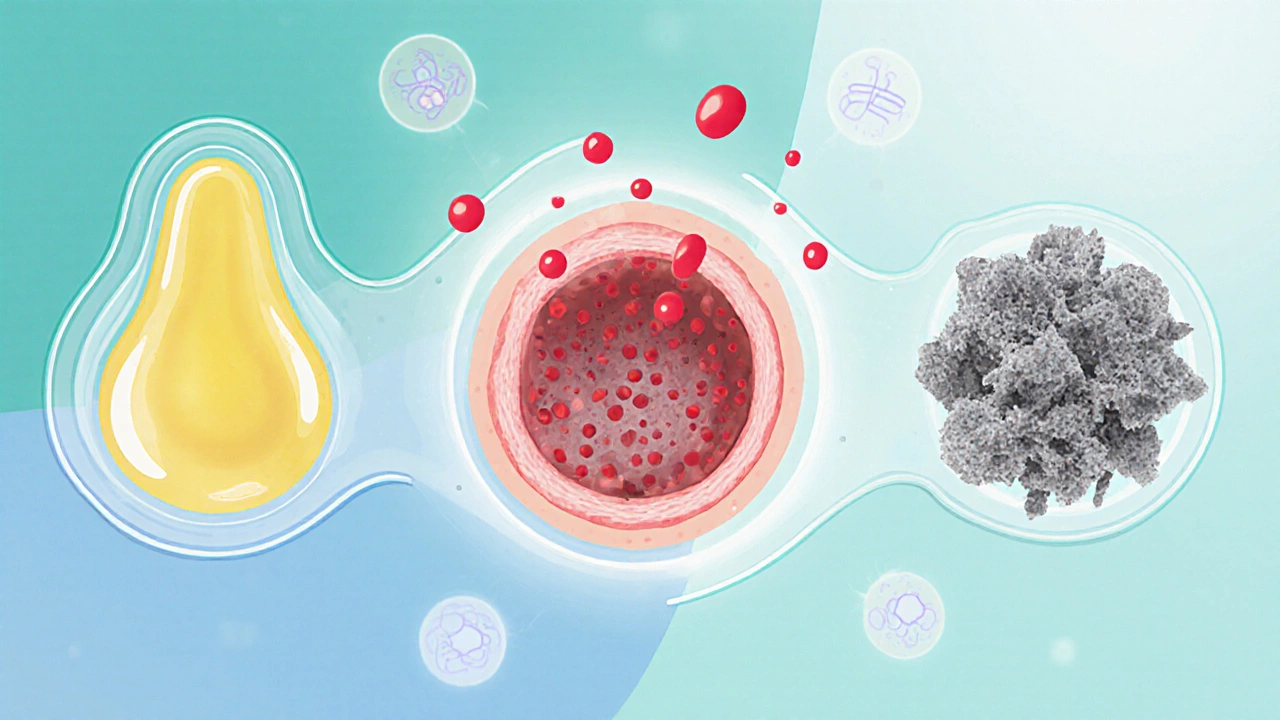 Научная иллюстрация механизмов акне: сальные железы, бактерии и омертвевшие клетки.