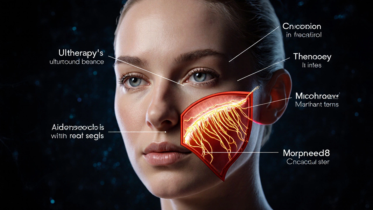 Схематическое изображение трёх технологий, воздействующих на глубокие слои кожи