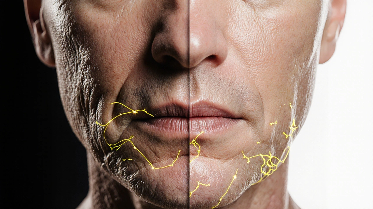 Сравнение до и после: провисшие брыли и подтянутый контур лица