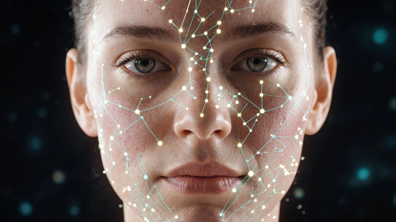 Схема мезотерапии лица с точками введения витаминов и антиоксидантов.