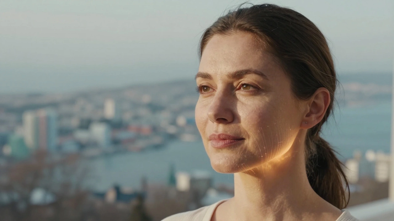 Женщина проходит RF-лифтинг, глубокие слои кожи нагреваются для подтяжки без хирургии.