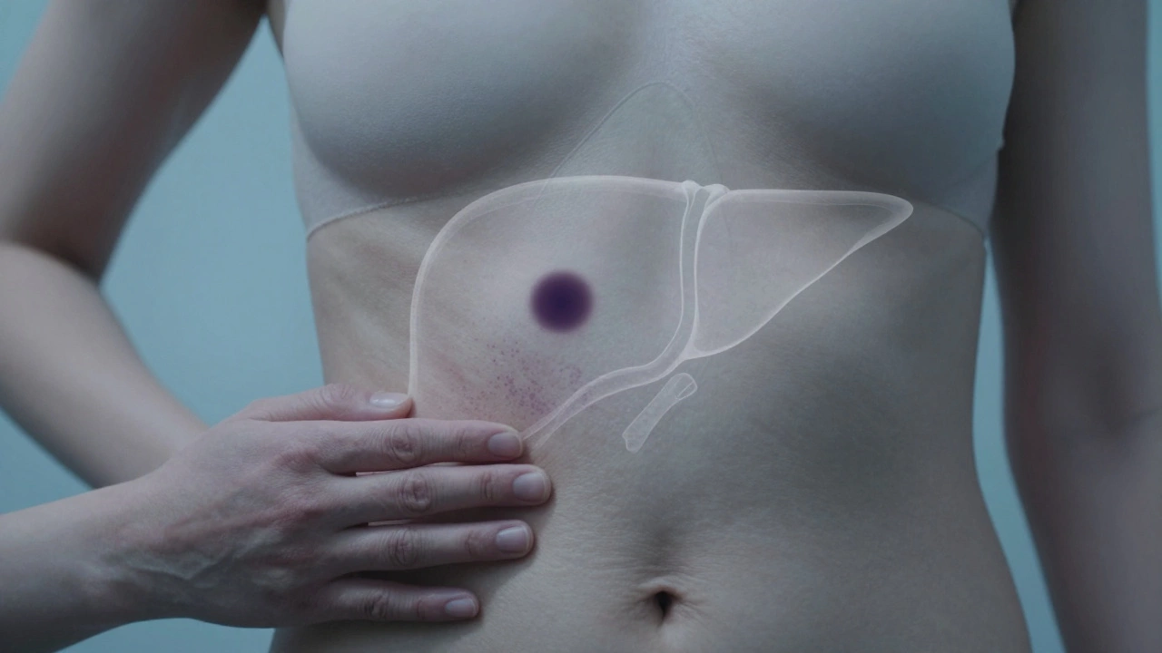 Одно темное пятно на боку рядом с ребрами, на фоне здоровой кожи, без зуда или шелушения.