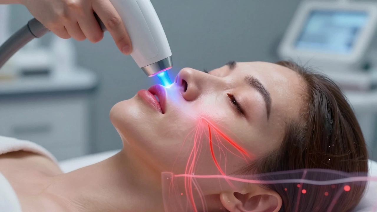 Лазерные лучи стимулируют коллаген в коже лица без инъекций.