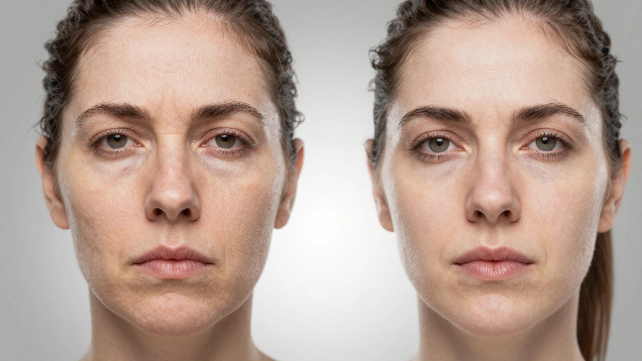 Сравнение стареющей и омоложенной стороны лица после процедур.