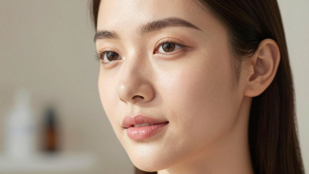 Портрет женщины со здоровой сияющей кожей лица