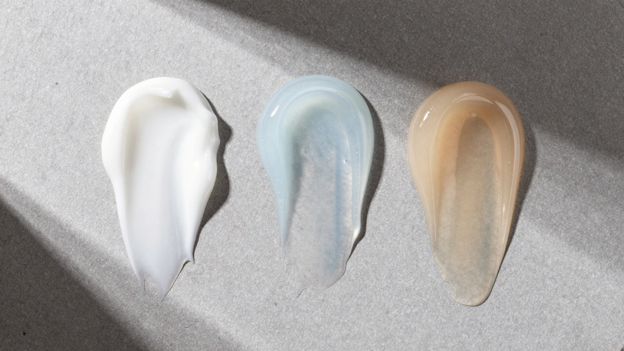 Разные текстуры кремов на каменном столе