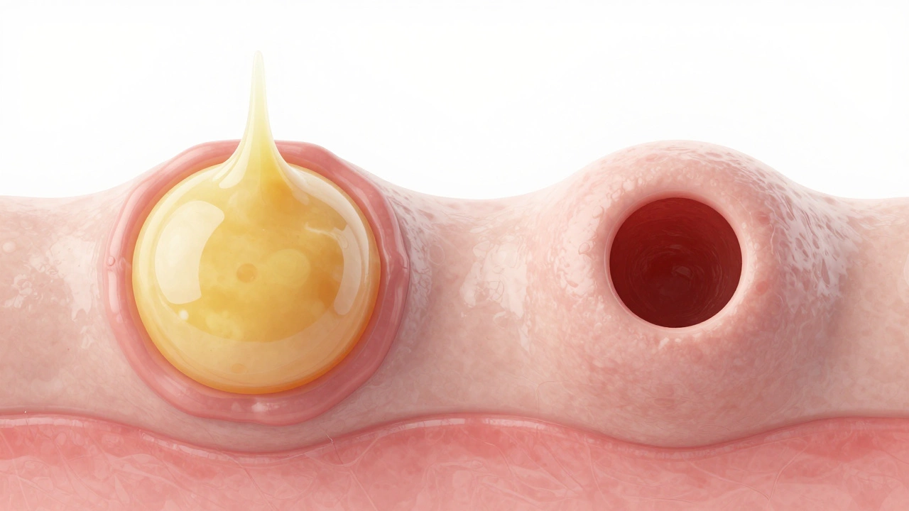 3D-визуализация структуры поры с сальной пробкой и здоровой поры в разрезе