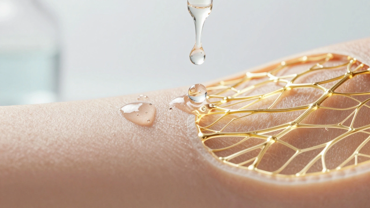 Концептуальное изображение структуры коллагена в коже и капель сыворотки