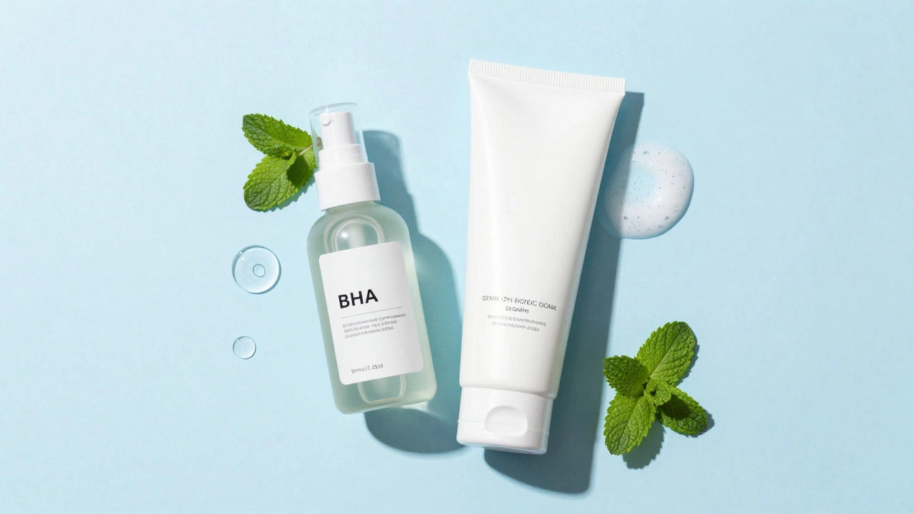 Набор косметики для ухода за кожей с акне: очищающий гель, BHA-сыворотка и легкий увлажняющий крем