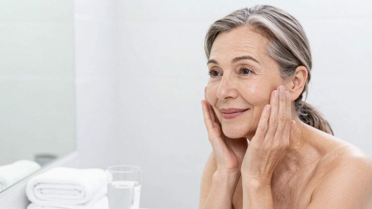 Портрет сияющей женщины старше 60 лет с естественной мимикой