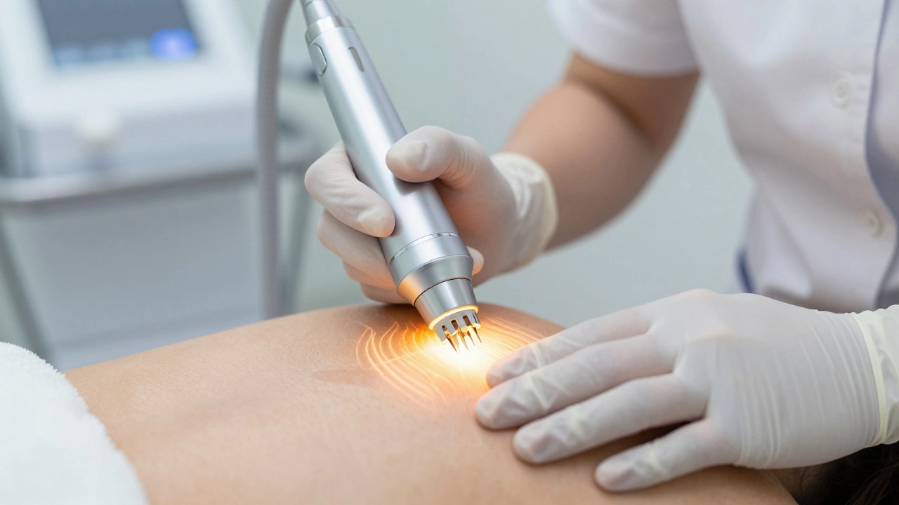 Процедура RF-лифтинга в клинике с визуализацией прогрева тканей