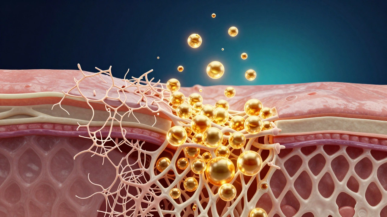 Схематичное изображение восстановления коллагена и гиалуроновой кислоты в коже
