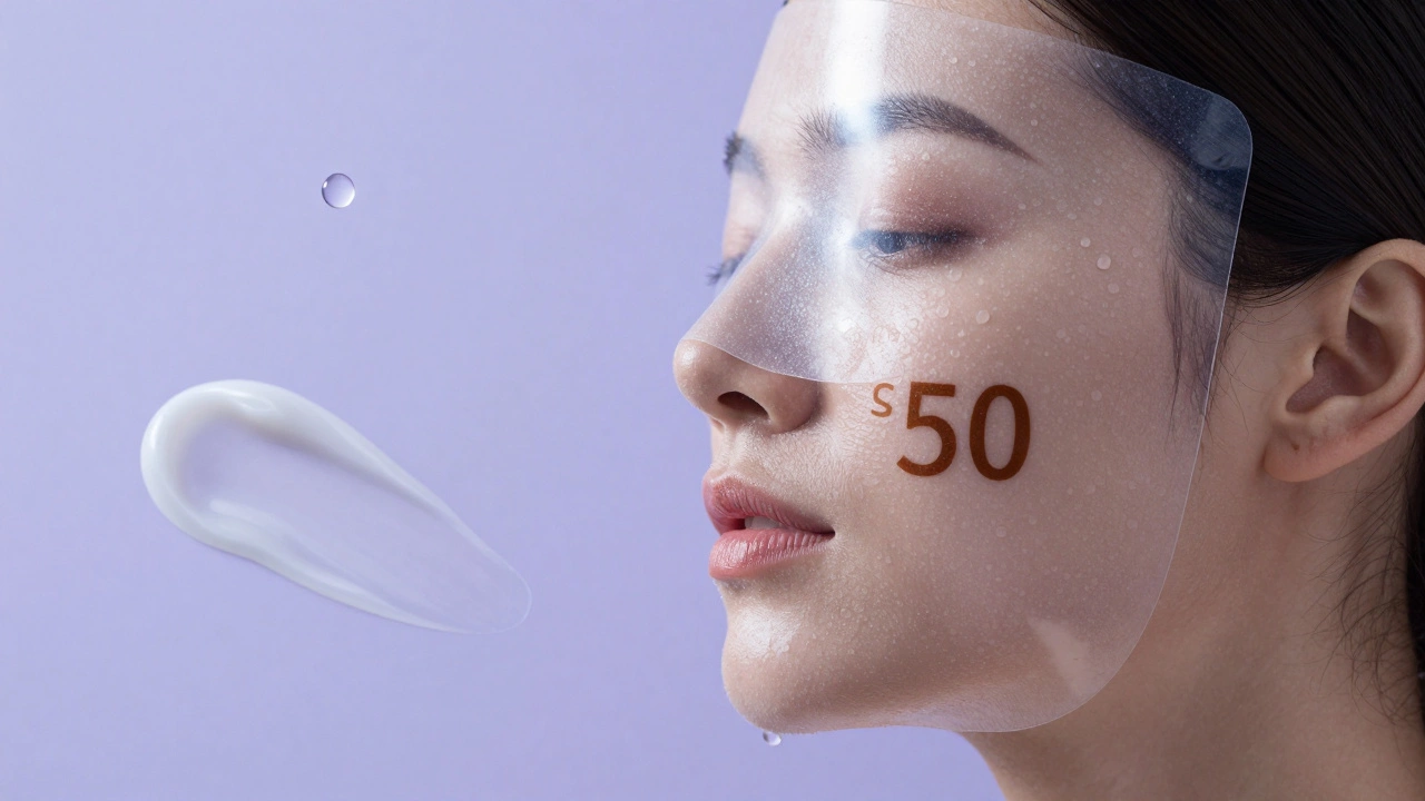 Женщина с защитным барьером на лице, символизирующим уход и защиту от солнца после процедуры